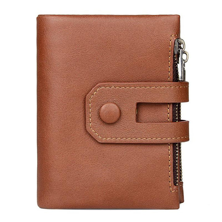 WALLETS KEZONO Large Capacity Bifold RFID Cowhide Coin MINI Wallet CHOCOLATE