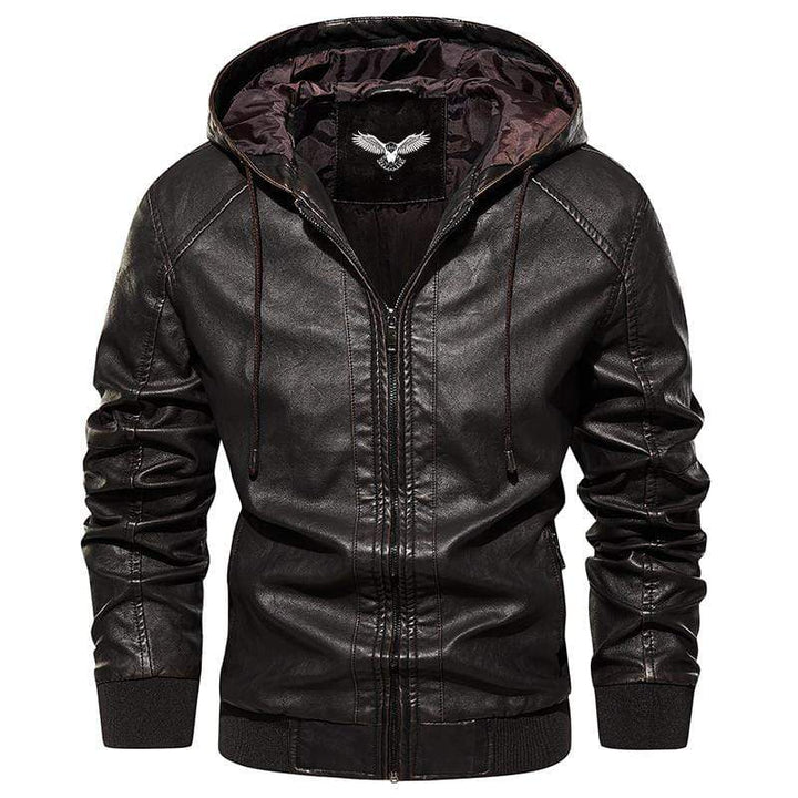JACKETS KEZONO Leather Country Vintage Solid Hooded Jacket