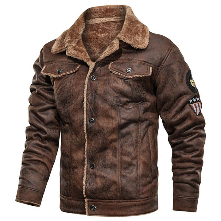 JACKETS KEZONO Leather Royal Pilot Fleece Jacket SADDLEBROWN / XS